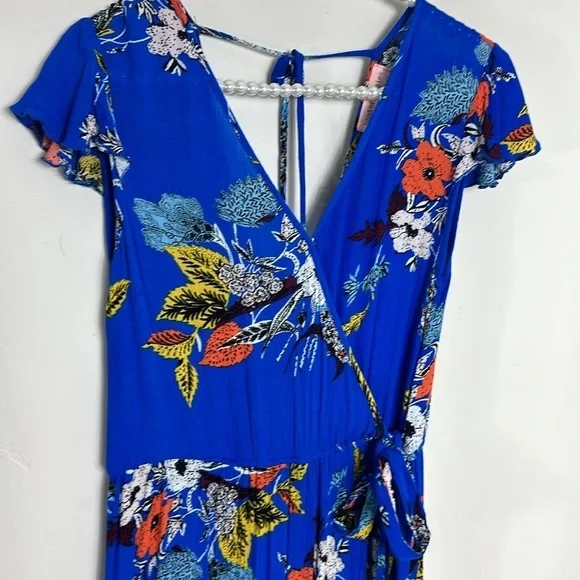 Band of Gypsies Blue Floral Wrap Maxi Dress Medium - Picture 5 of 10
